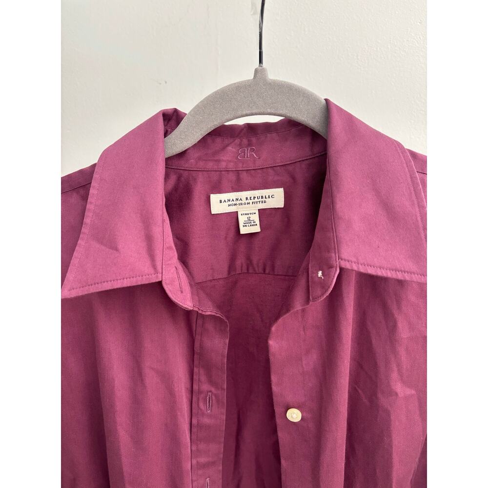 Banana Republic Non-Iron Fitted Shirt Womens Size 12 Purple Stretch Button - Picture 8 of 12